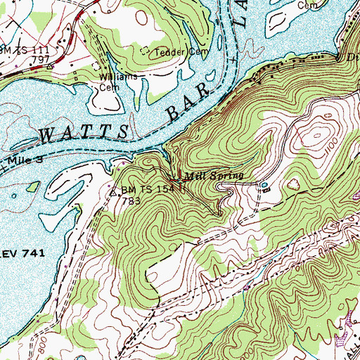 Topographic Map of Mill Spring, TN