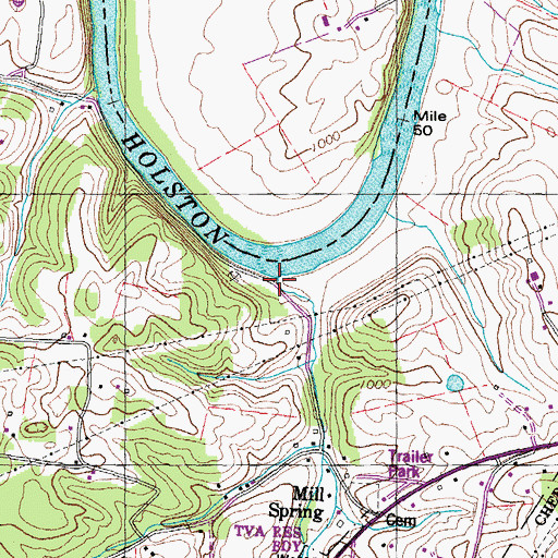 Topographic Map of Mill Spring Creek, TN
