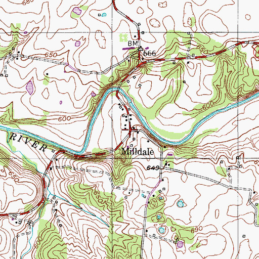 Topographic Map of Milldale, TN