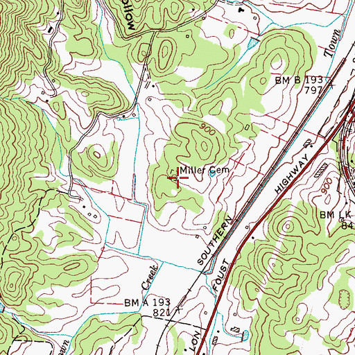 Topographic Map of Miller Cemetery, TN