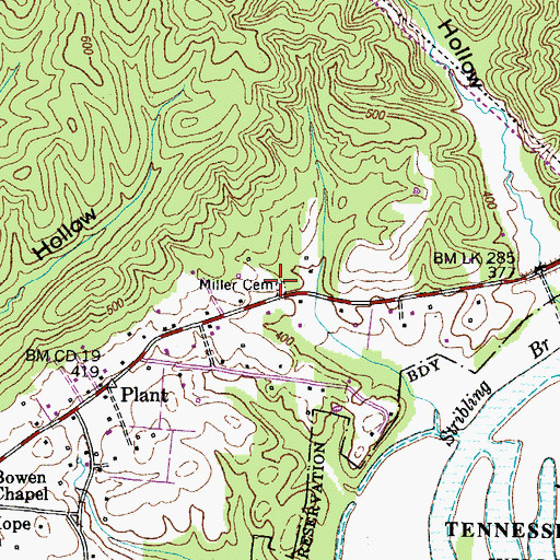 Topographic Map of Miller Cemetery, TN