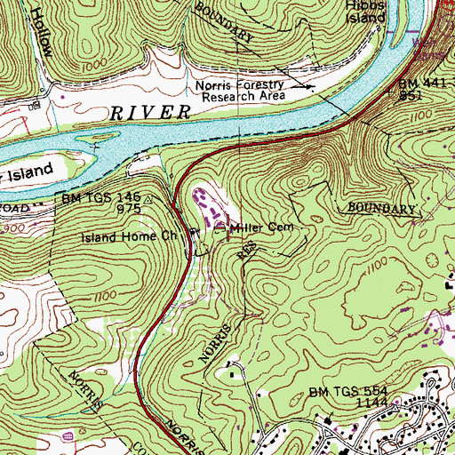 Topographic Map of Miller Cemetery, TN