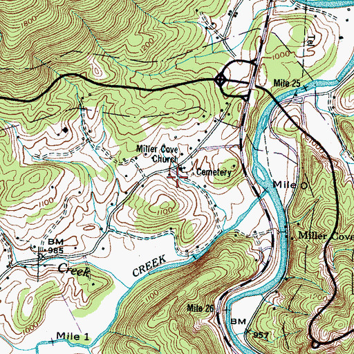 Topographic Map of Millers Cove Baptist Church, TN