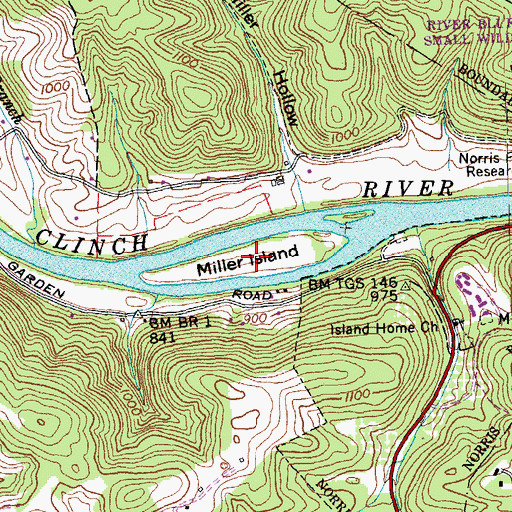Topographic Map of Miller Island, TN