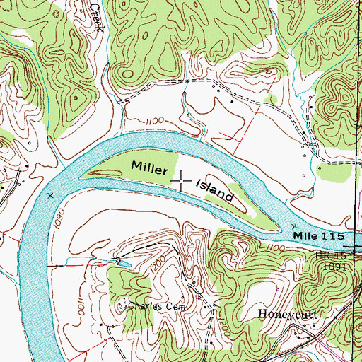 Topographic Map of Miller Island, TN