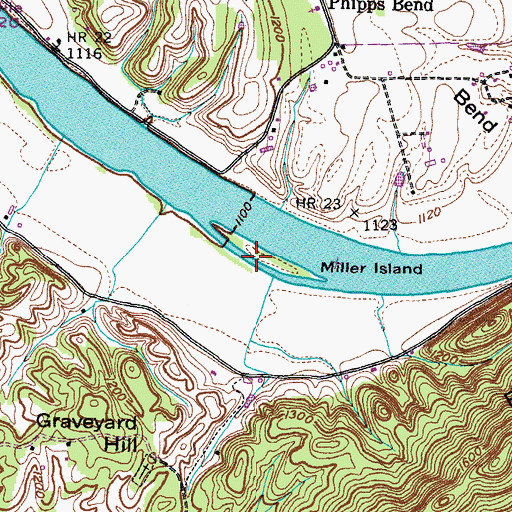 Topographic Map of Miller Island, TN
