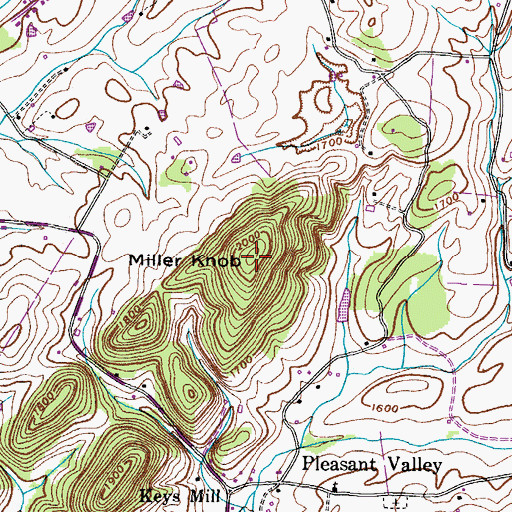 Topographic Map of Miller Knob, TN