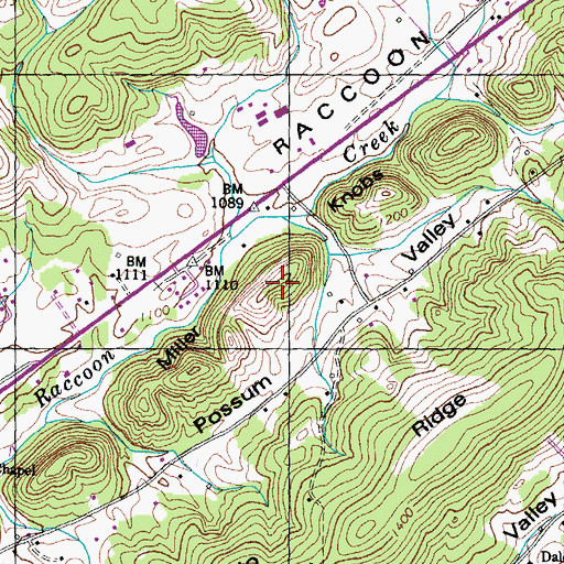 Topographic Map of Miller Knobs, TN