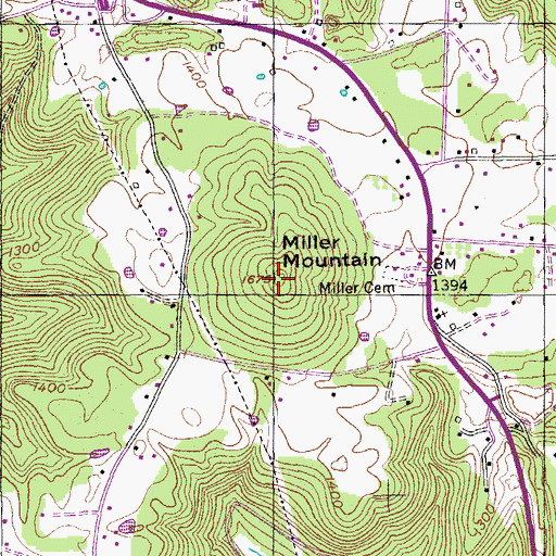 Topographic Map of Miller Mountain, TN