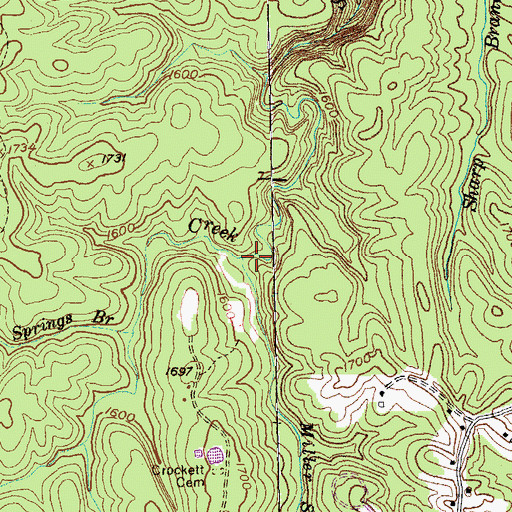 Topographic Map of Miller Spring Branch, TN