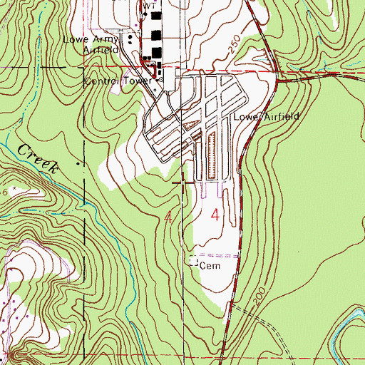 Topographic Map of Lowe AHP Airport, AL