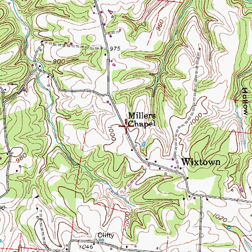 Topographic Map of Millers Chapel, TN