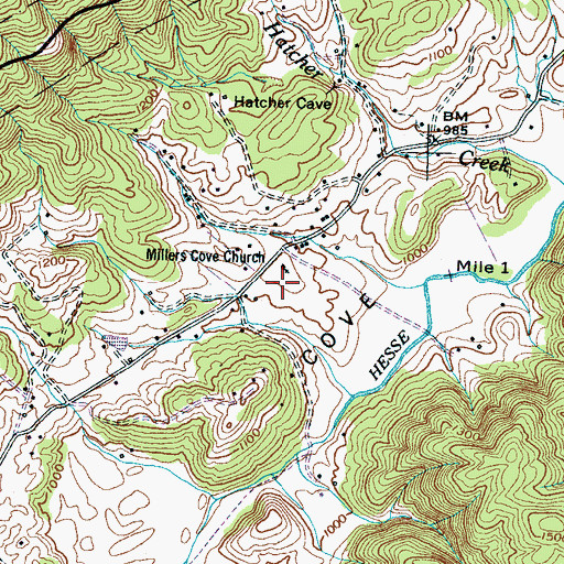 Topographic Map of Millers Cove Church, TN