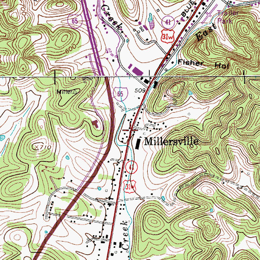 Topographic Map of Millersville, TN