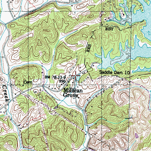 Topographic Map of Millican Grove, TN