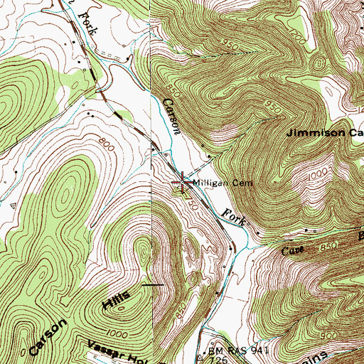Topographic Map of Milligan Cemetery, TN