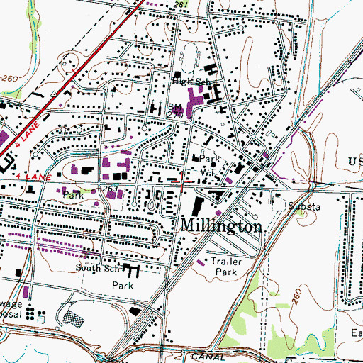 Topographic Map of Millington, TN