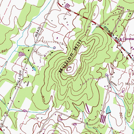 Topographic Map of Million Hill, TN