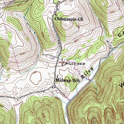 Topographic Map of Mills Cemetery, TN