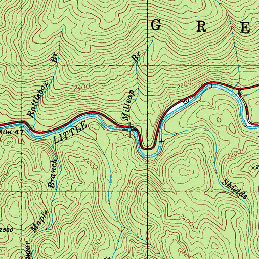 Topographic Map of Millsap Branch, TN