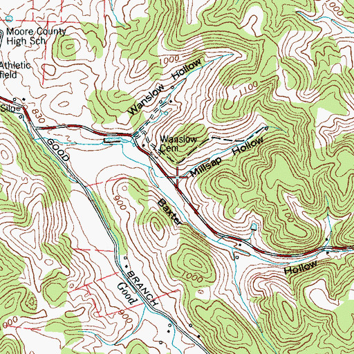 Topographic Map of Millsap Hollow, TN