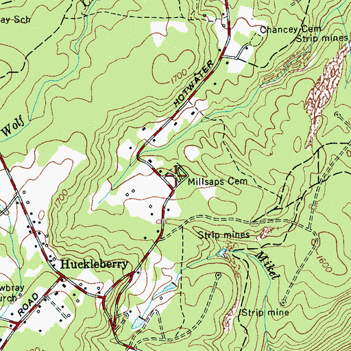 Topographic Map of Millsaps Cemetery, TN