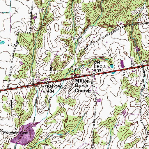 Topographic Map of Milton Grove Church, TN