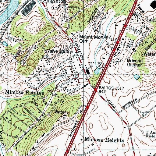 Topographic Map of Mimosa Estates, TN