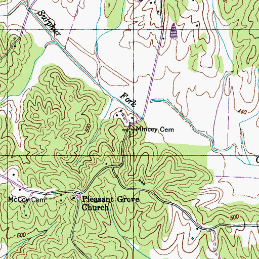 Topographic Map of Mincey Cemetery, TN