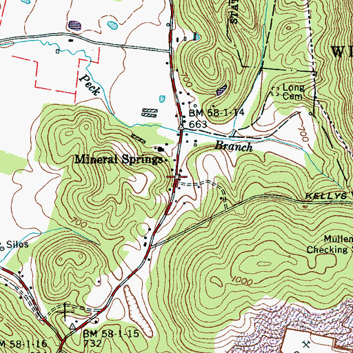 Topographic Map of Mineral Springs, TN