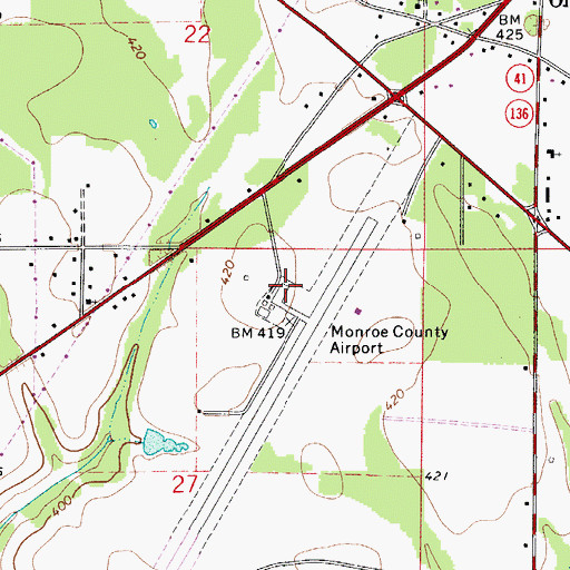 Topographic Map of Monroe County Aeroplex, AL