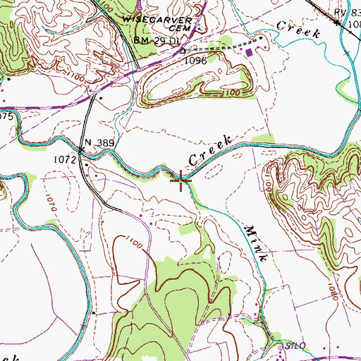 Topographic Map of Mink Creek, TN