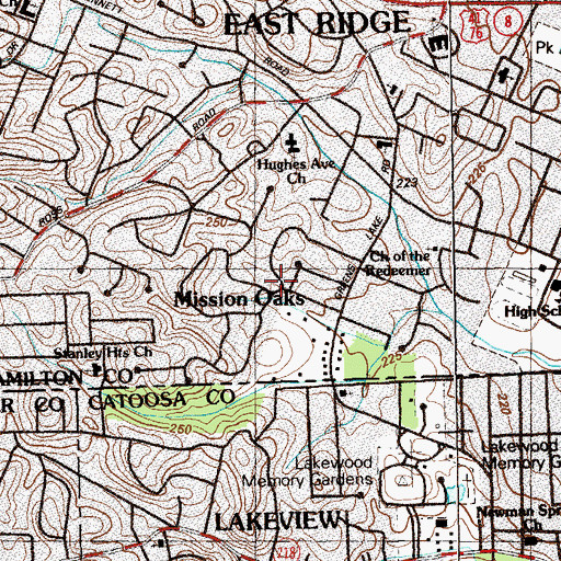 Topographic Map of Mission Oaks, TN