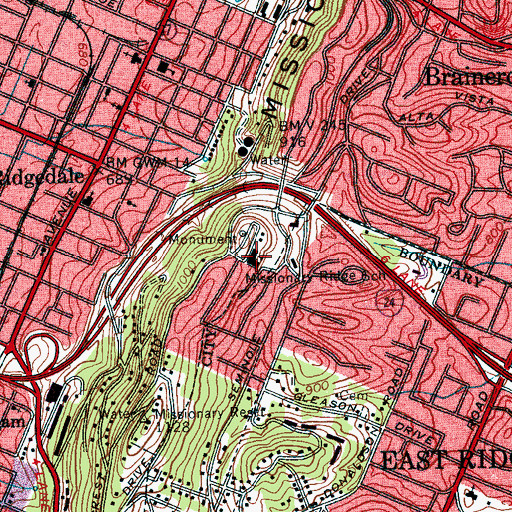 Topographic Map of Missionary Ridge School, TN