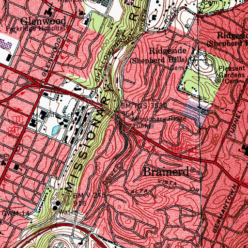 Topographic Map of Missionary Ridge Tunnel, TN