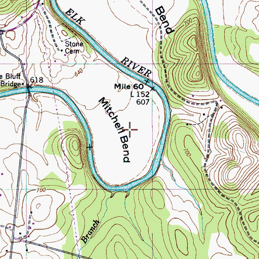 Topographic Map of Mitchell Bend, TN