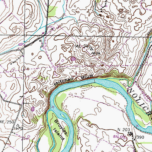 Topographic Map of Mitchell Bluff, TN