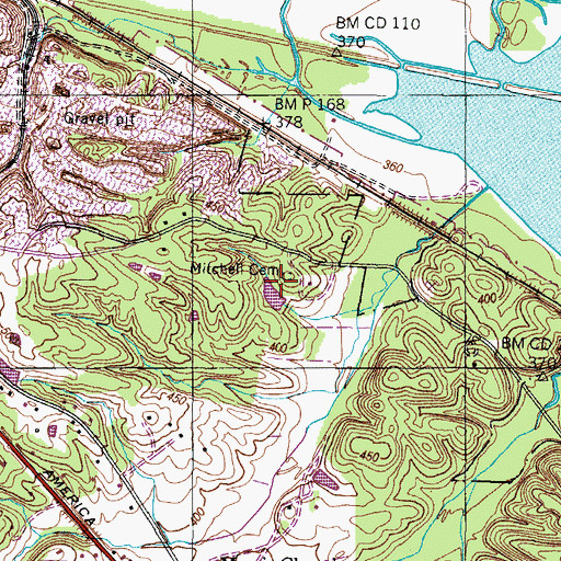 Topographic Map of Mitchell Cemetery, TN