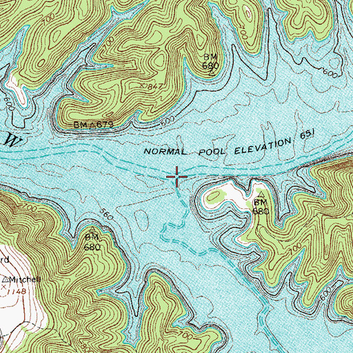 Topographic Map of Mitchell Creek, TN
