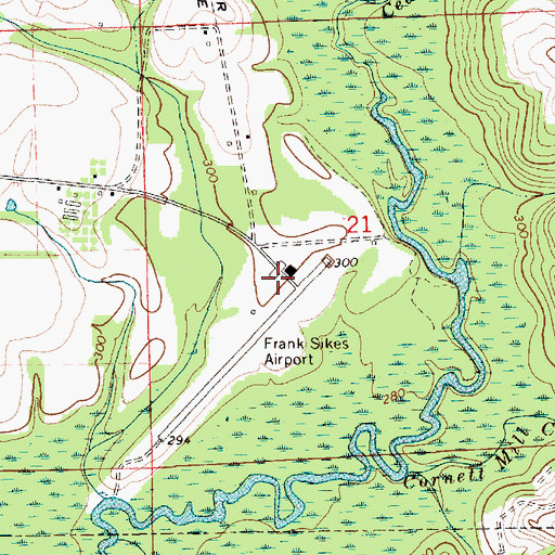 Topographic Map of Frank Sikes Airport, AL