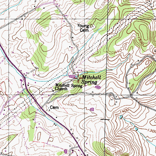 Topographic Map of Mitchell Spring, TN
