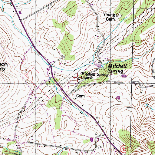 Topographic Map of Mitchell Spring Church, TN