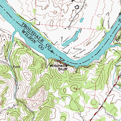 Topographic Map of Mitchells Bluff, TN
