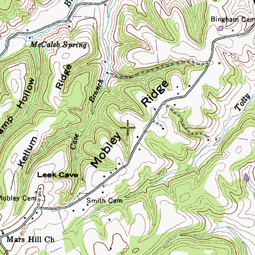 Topographic Map of Mobley Ridge, TN
