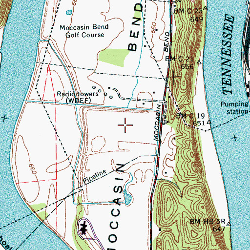 Topographic Map of Moccasin Bend, TN