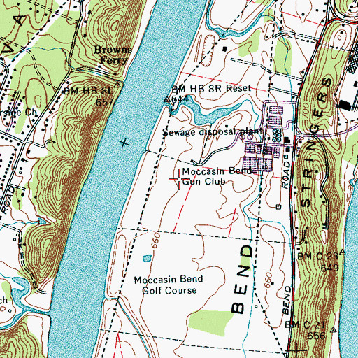 Topographic Map of Moccasin Bend Gun Club, TN