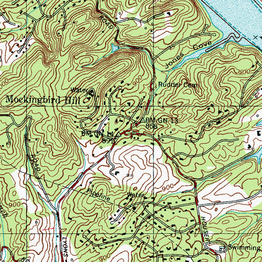 Topographic Map of Mockingbird Hill, TN