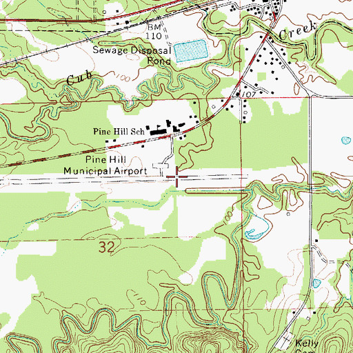 Topographic Map of Pine Hill Municipal Airport (historical), AL