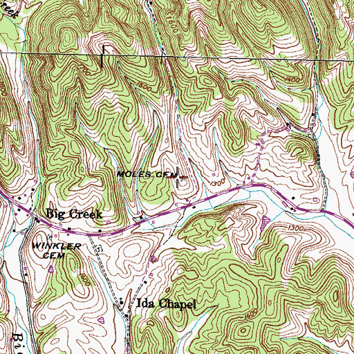 Topographic Map of Moles Cemetery, TN