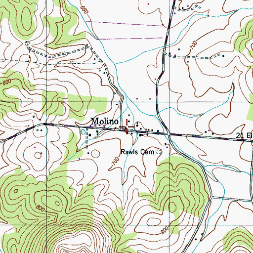 Topographic Map of Molino, TN